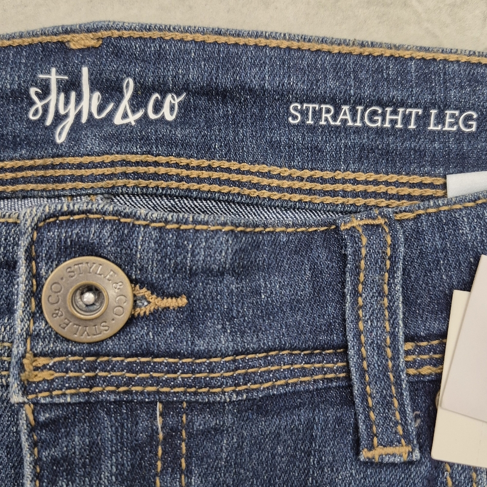 Style & Co Core jeans women's 12 Long dark wash rail straight stretchy high rise - Picture 10 of 16